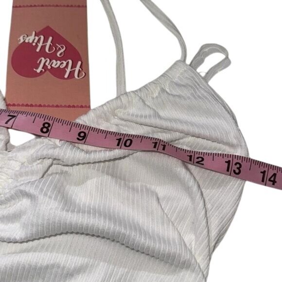 Heart & Hips White Ribbed Ruched Halter Crop Top L 86% Polyester 4% Spandex - Picture 6 of 7